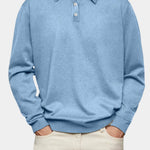 Button-Down Ribbed Knit Long Sleeve Polo Shirt for Men