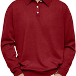 Button-Down Ribbed Knit Long Sleeve Polo Shirt for Men - Red