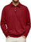 Button-Down Ribbed Knit Long Sleeve Polo Shirt for Men - Red