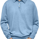 Button-Down Ribbed Knit Long Sleeve Polo Shirt for Men - View 2
