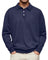 Button-Down Ribbed Knit Long Sleeve Polo Shirt for Men - Navy Blue