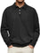 Button-Down Ribbed Knit Long Sleeve Polo Shirt for Men - Black