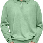 Button-Down Ribbed Knit Long Sleeve Polo Shirt for Men - Light Green