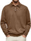 Button-Down Ribbed Knit Long Sleeve Polo Shirt for Men - Brown