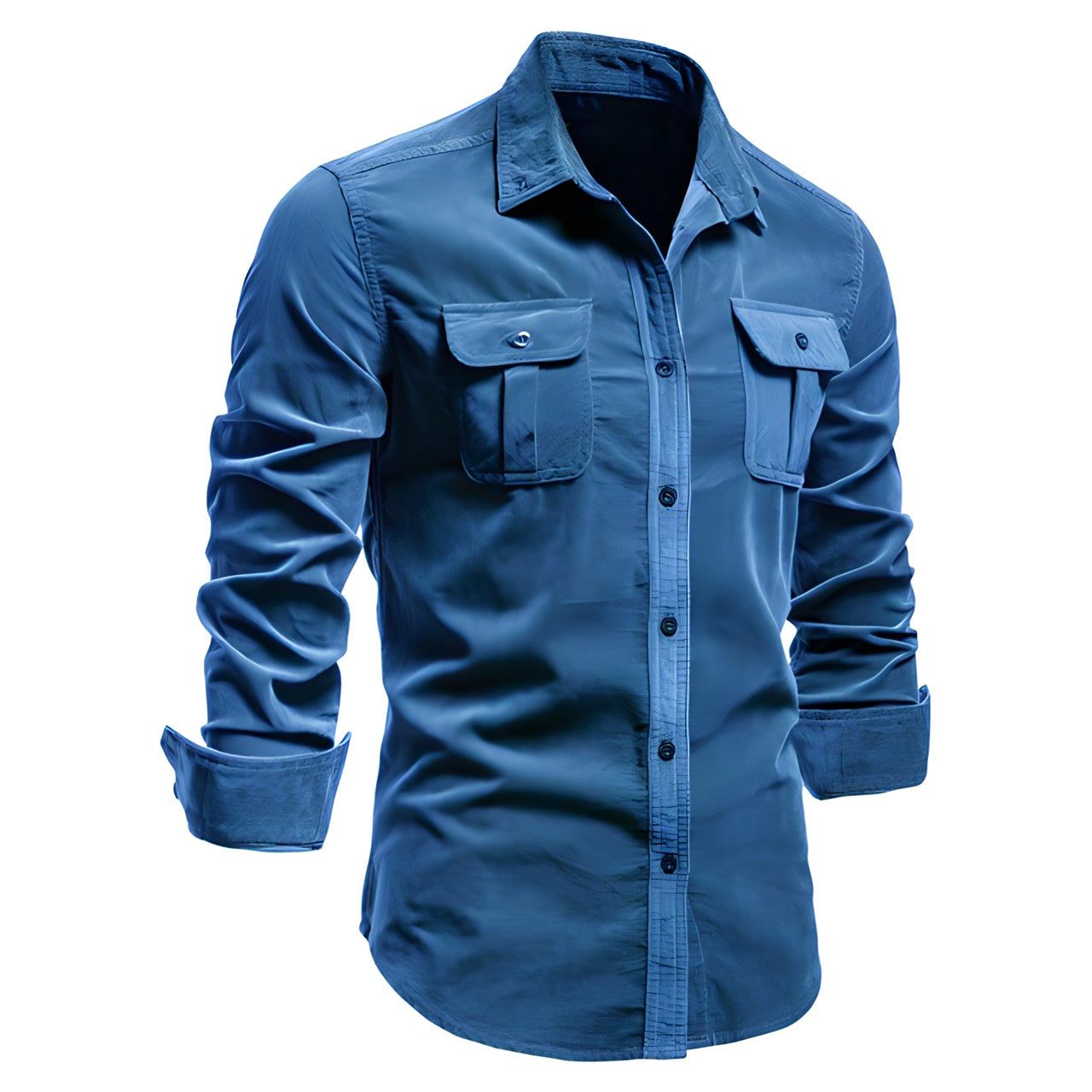 Button-Down Shirt with Chest Pockets for Men - Blue