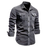 Button-Down Shirt with Chest Pockets for Men - Dark Gray