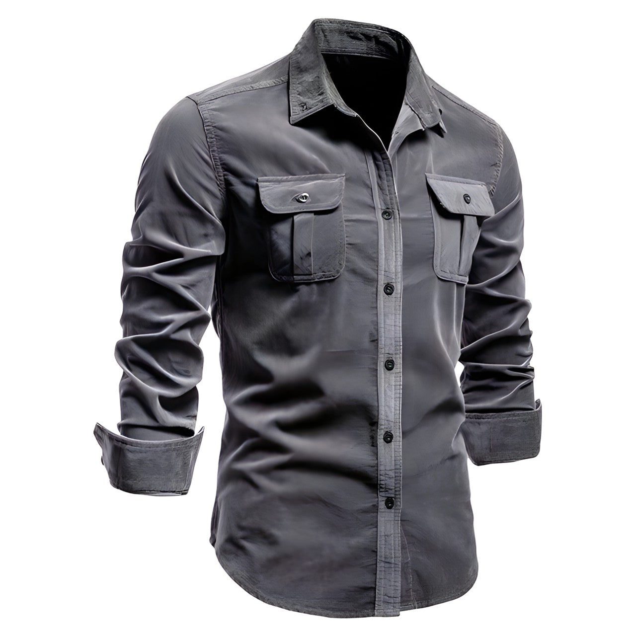 Button-Down Shirt with Chest Pockets for Men - Dark Gray