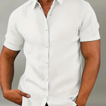 Button-Down Short Sleeve Casual Shirt for Men - White