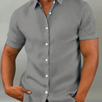 Button-Down Short Sleeve Casual Shirt for Men - Gray