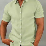 Button-Down Short Sleeve Casual Shirt for Men - Light Green