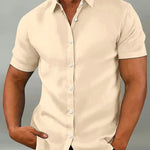Button-Down Short Sleeve Casual Shirt for Men - Beige