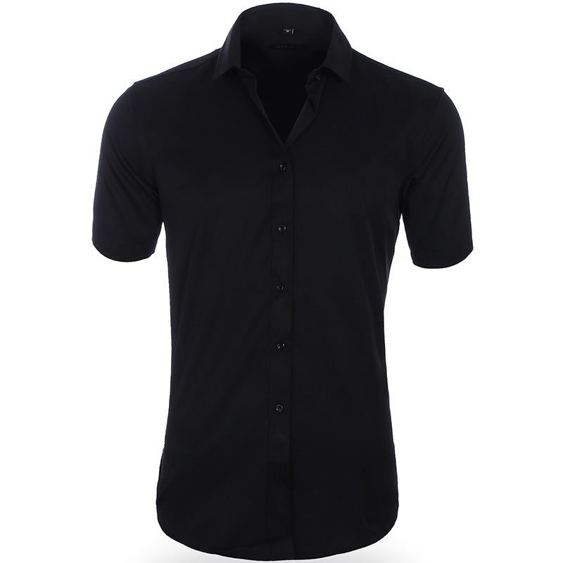 Button-Down Short Sleeve Polo Shirt for Men - Black