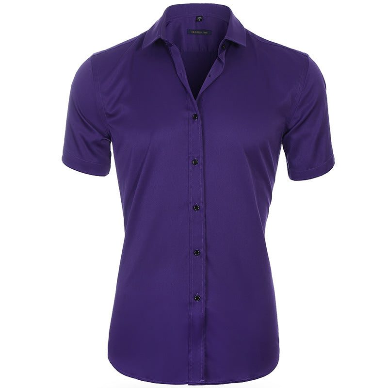 Button-Down Short Sleeve Polo Shirt for Men - Purple