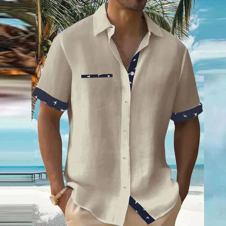 Button-Down Short Sleeve Shirt for Men - Khaki