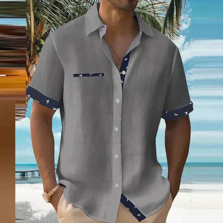 Button-Down Short Sleeve Shirt for Men - Grey