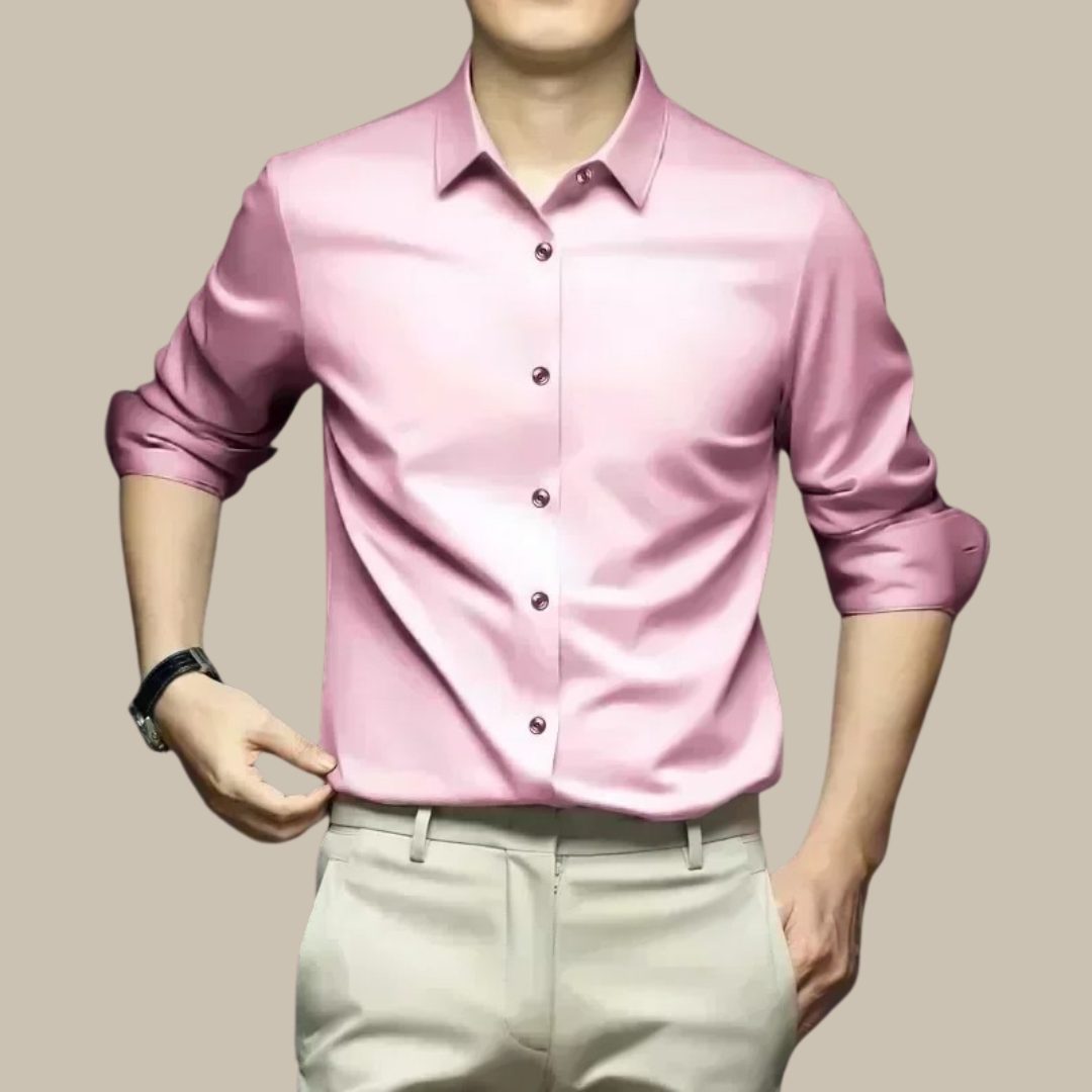 Button-Down Silk Shirt for Men - Pink