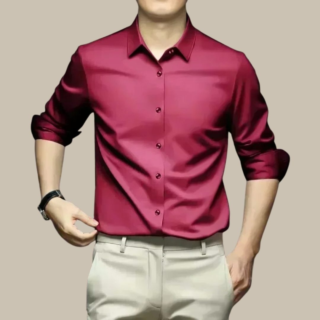 Button-Down Silk Shirt for Men - View 2