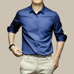 Button-Down Silk Shirt for Men - Dark blue