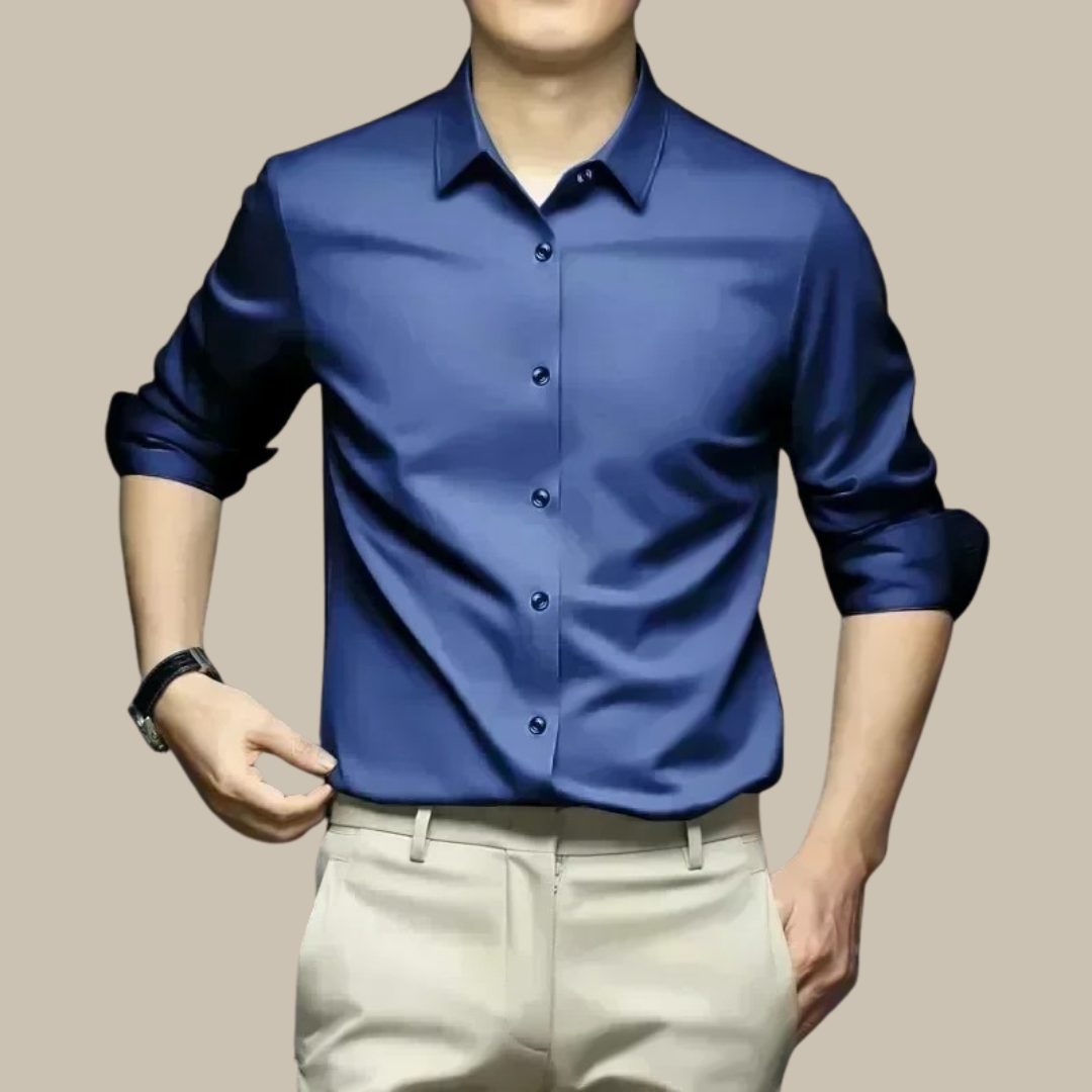 Button-Down Silk Shirt for Men - Dark blue