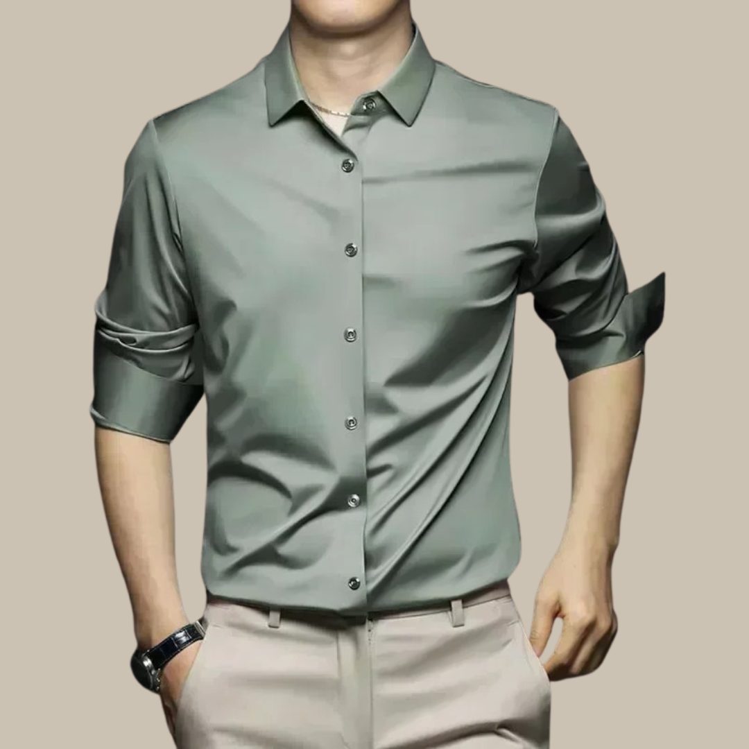 Button-Down Silk Shirt for Men - Green