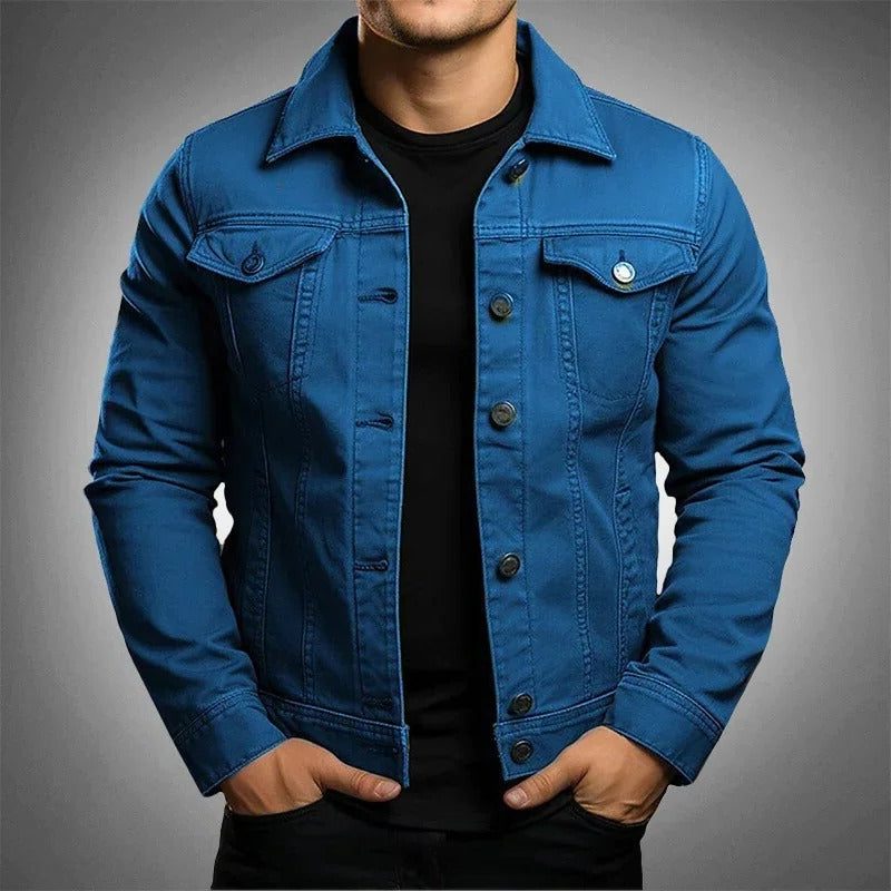 Button-Up Denim Jacket for Men - Blue