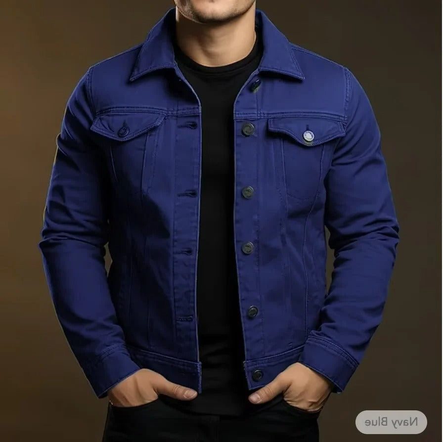 Button-Up Denim Jacket for Men - Navy