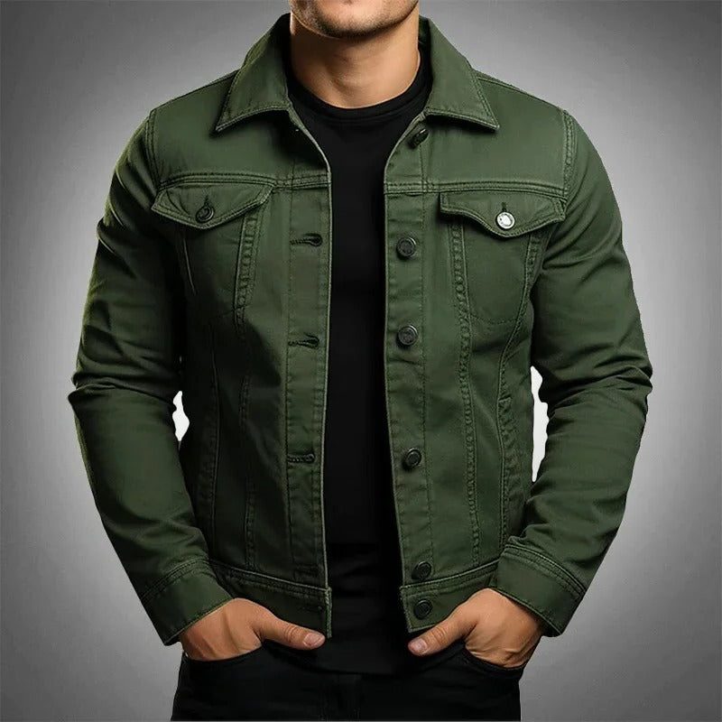 Button-Up Denim Jacket for Men - Green