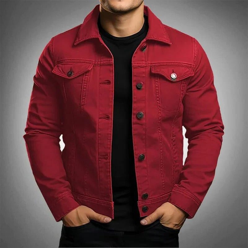 Button-Up Denim Jacket for Men - Red