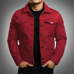 Button-Up Denim Jacket for Men - Red
