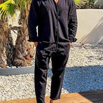 Button-Up Linen Set with Stand Collar for Men - View 3