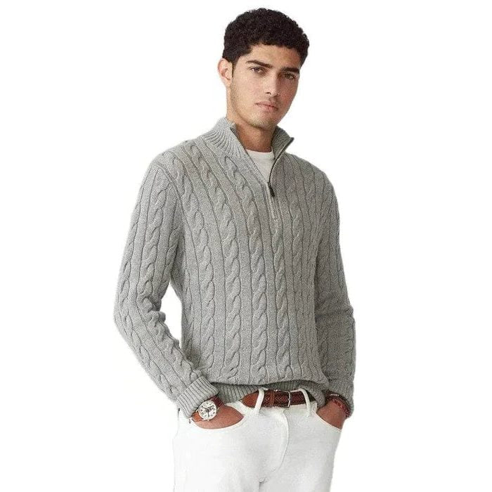 Cable Knit Half Zip Sweater for Men