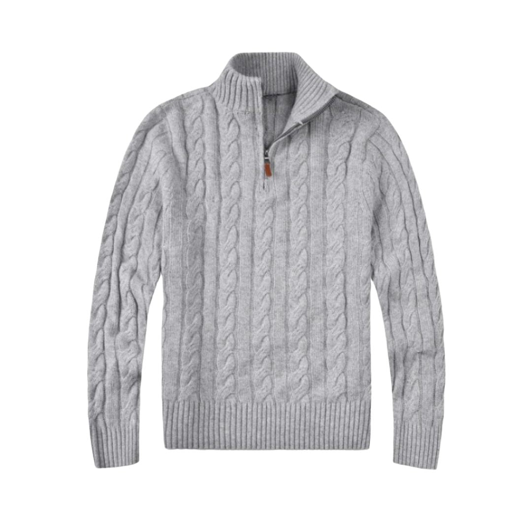 Cable Knit Half Zip Sweater for Men - Grey