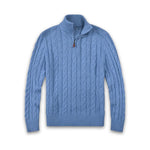 Cable Knit Half Zip Sweater for Men - Blue