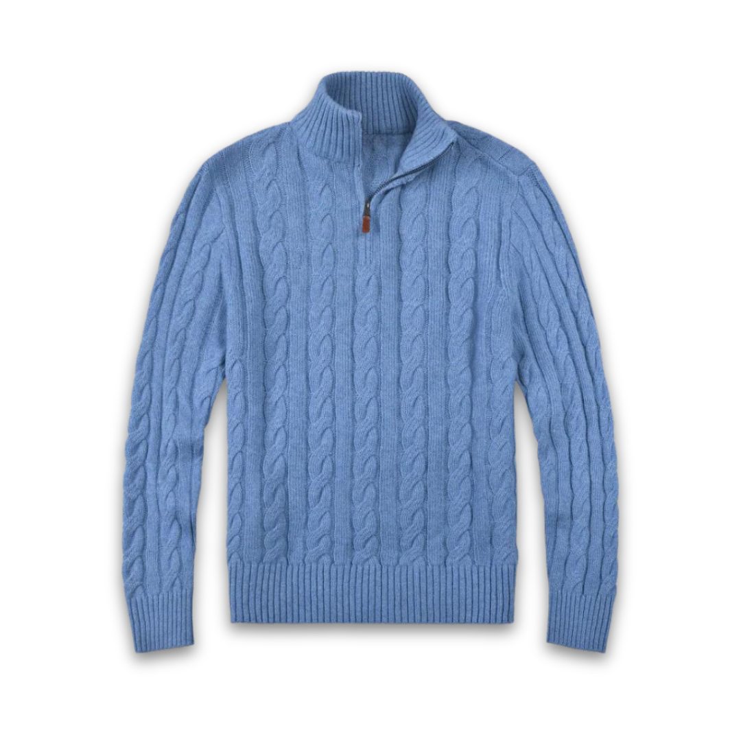 Cable Knit Half Zip Sweater for Men - Blue