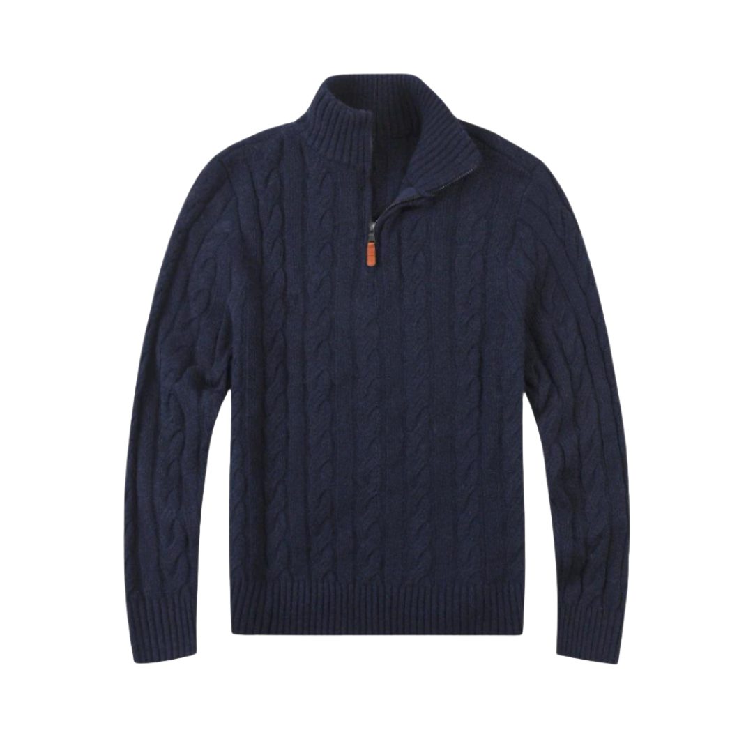 Cable Knit Half Zip Sweater for Men - Navy
