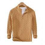 Cable Knit Half Zip Sweater for Men - Beige