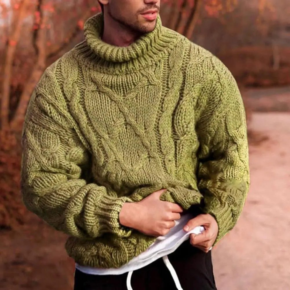Cable Knit Roll Neck Sweater for Men