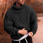 Cable Knit Roll Neck Sweater for Men - Black