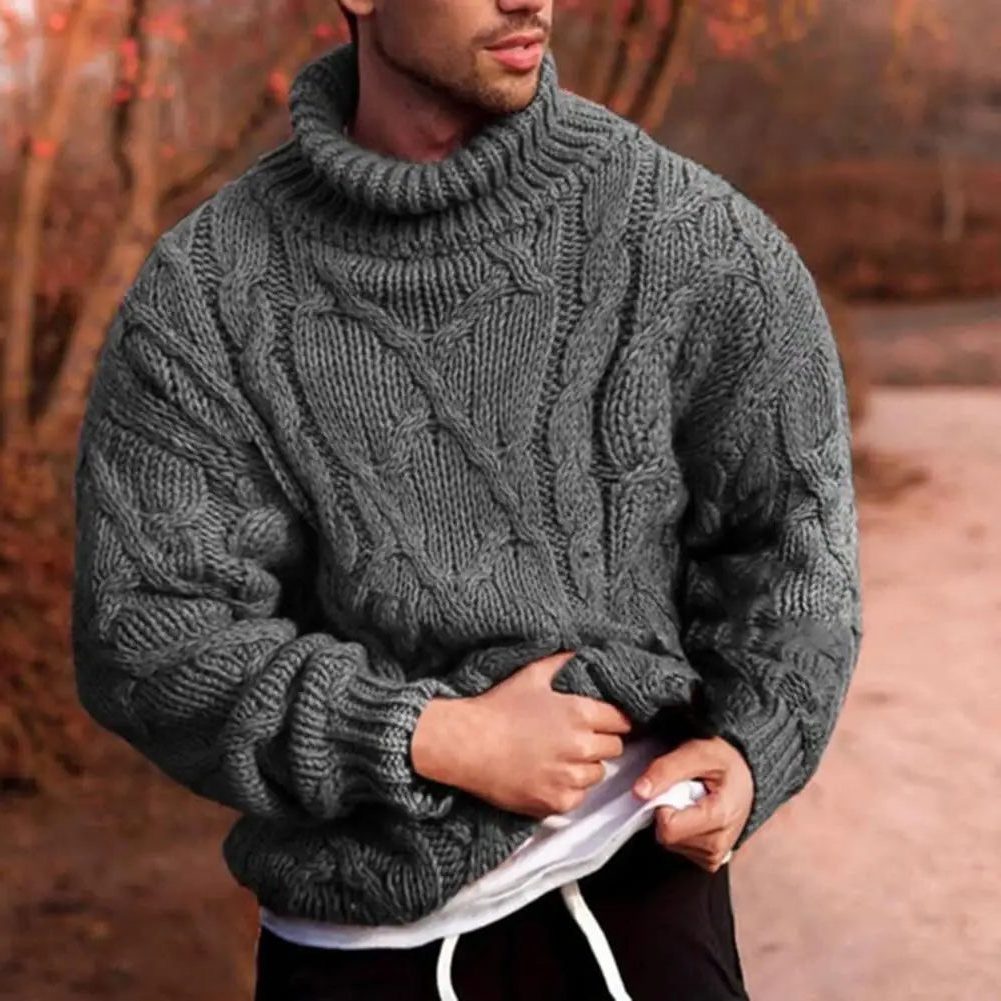 Cable Knit Roll Neck Sweater for Men - Gray