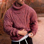 Cable Knit Roll Neck Sweater for Men - Red