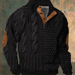 Cable Knit Zip-Up Sweater for Men - Black