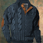 Cable Knit Zip-Up Sweater for Men - Dark Blue
