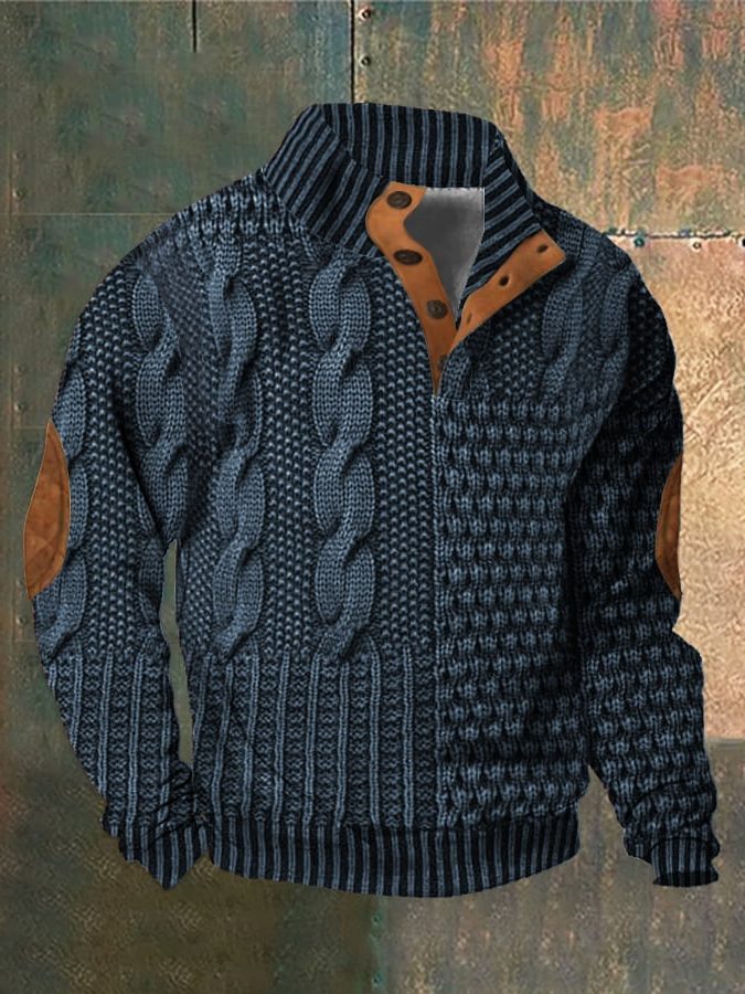 Cable Knit Zip-Up Sweater for Men - Dark Blue