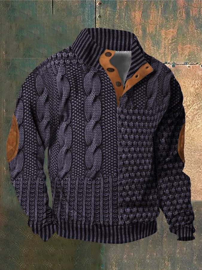 Cable Knit Zip-Up Sweater for Men - Purple