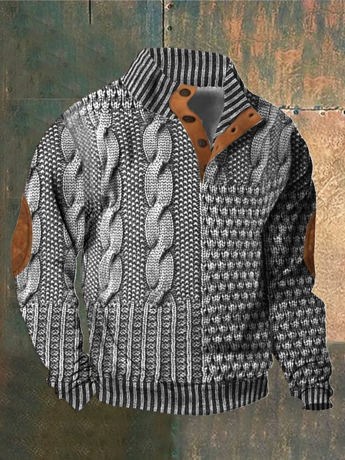 Cable Knit Zip-Up Sweater for Men - Light Gray