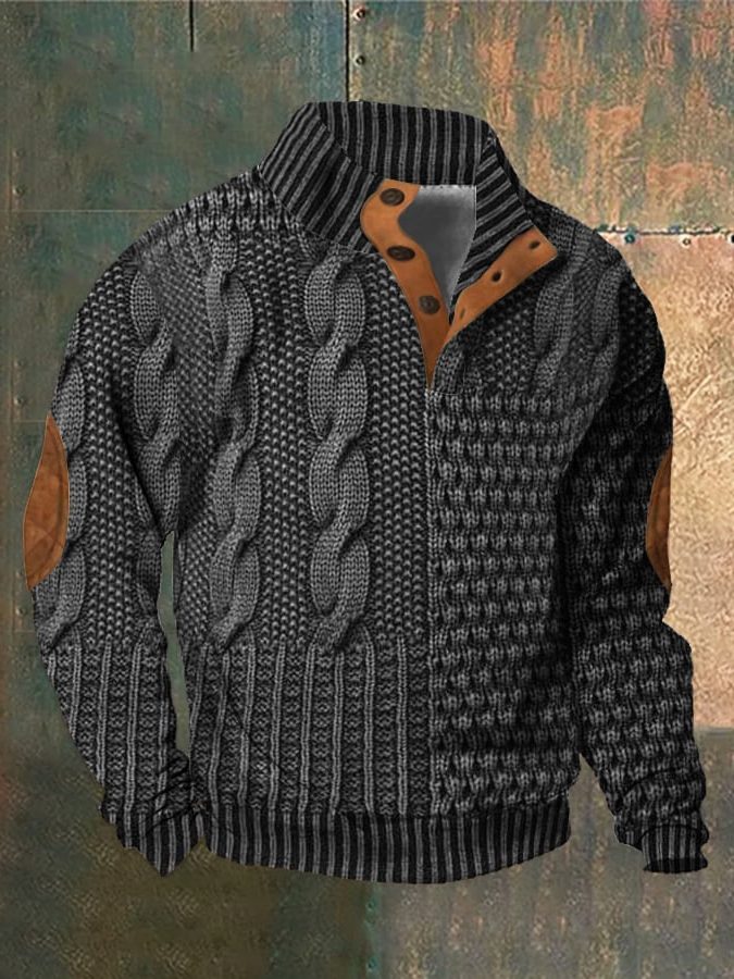 Cable Knit Zip-Up Sweater for Men - Dark Gray