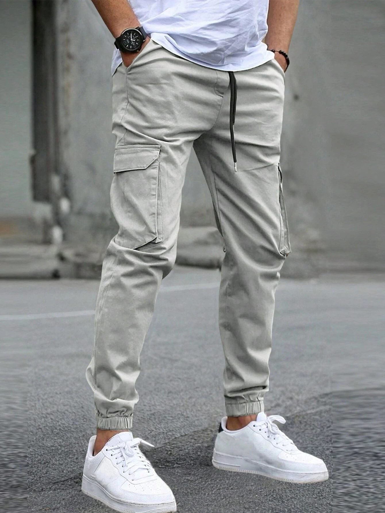 Cargo Joggers with Tapered Ankle for Men - Light Gray