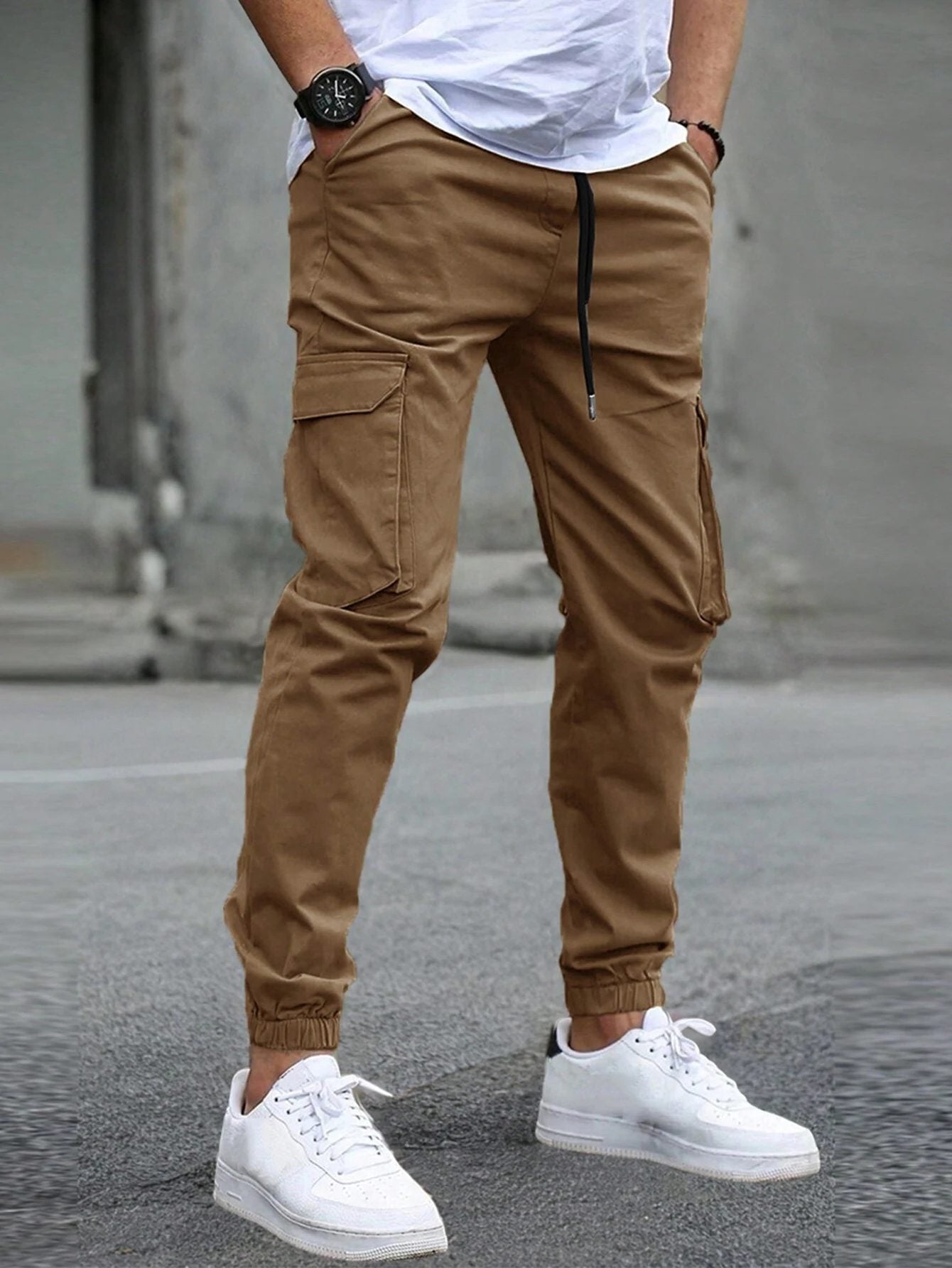 Cargo Joggers with Tapered Ankle for Men - Brown