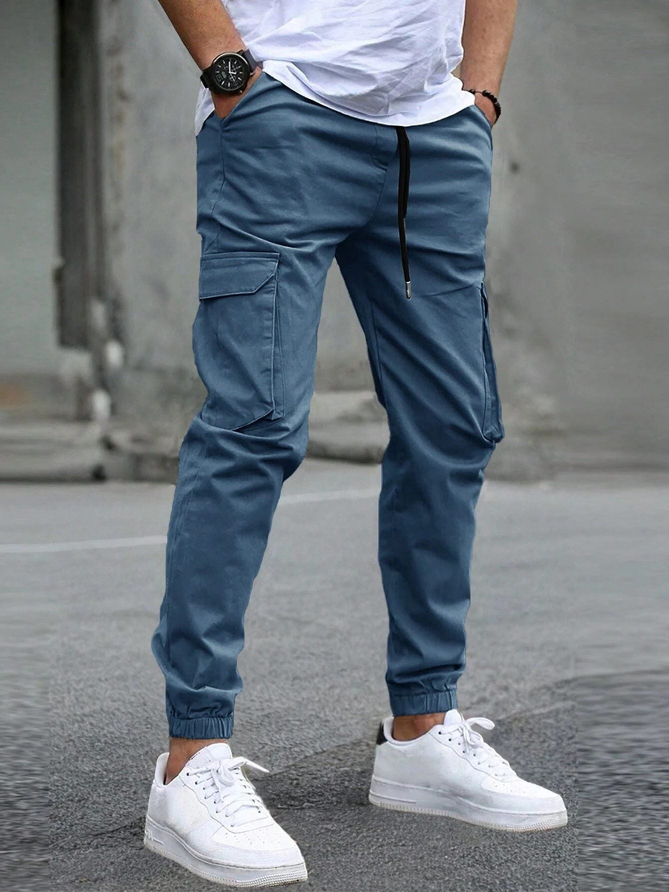 Cargo Joggers with Tapered Ankle for Men - Blue