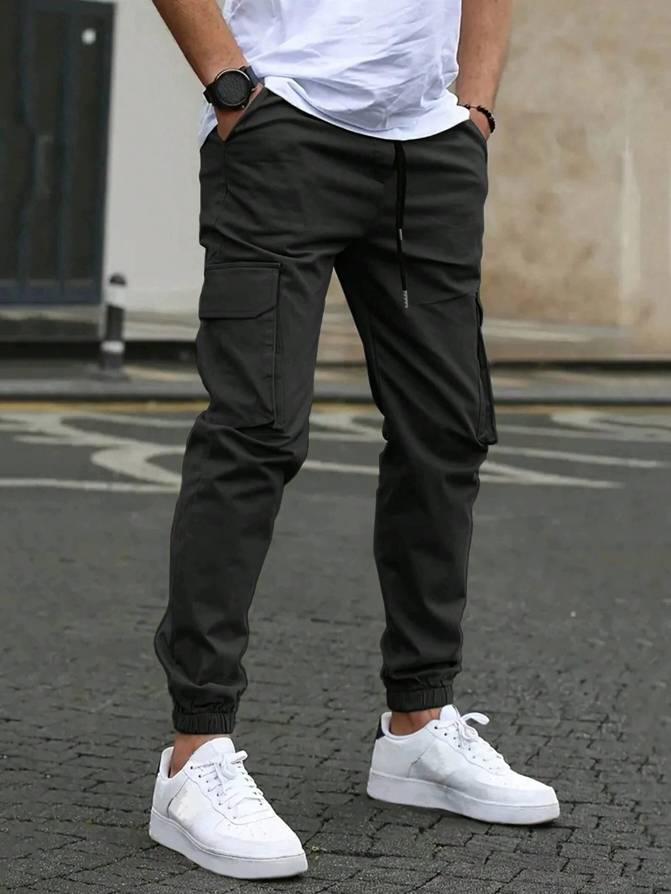 Cargo Joggers with Tapered Ankle for Men - Black